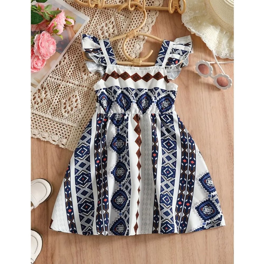 Geometric Print Ruffled Sleeveless Dress NWT🤩